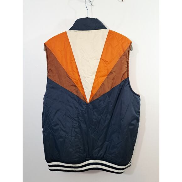 Volcom Men's Navy Brown Orange Puffer Vest Size Medium Outdoor Retro Look - Picture 2 of 6